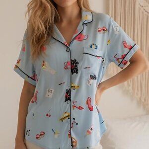 Kate Spade Women's Light Blue Printed Pajama Shirt